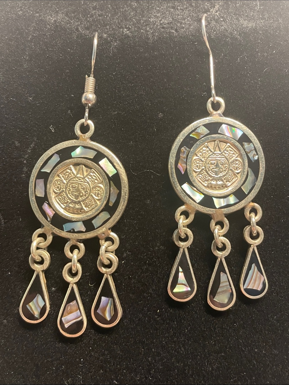Sterling-Inspired Abalone Inlay Dangle Earrings in Iridescent Black